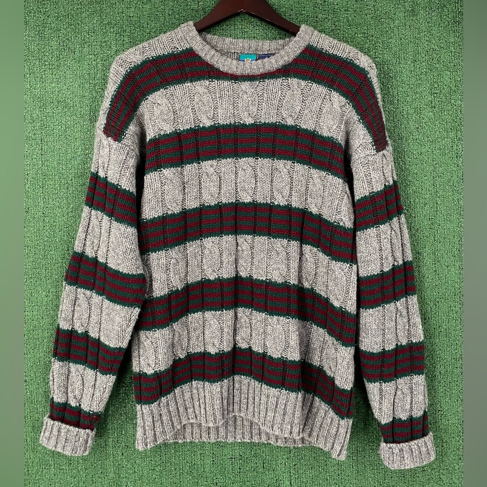 Vintage 90’s Woodward 100% Shetland Wool Striped Heavyweight Sweater Men’s Large